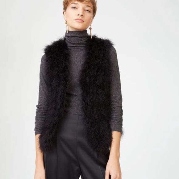 Club Monaco Violet Marabou Feather Vest- Black - Picture 2 of 5